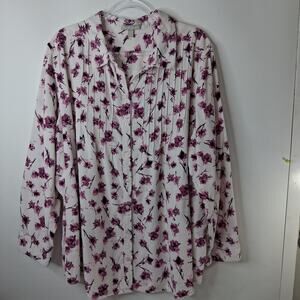 Woman Within Top Women's 2X 26 / 28 Corduroy Pleated‎ Floral Pink Purple